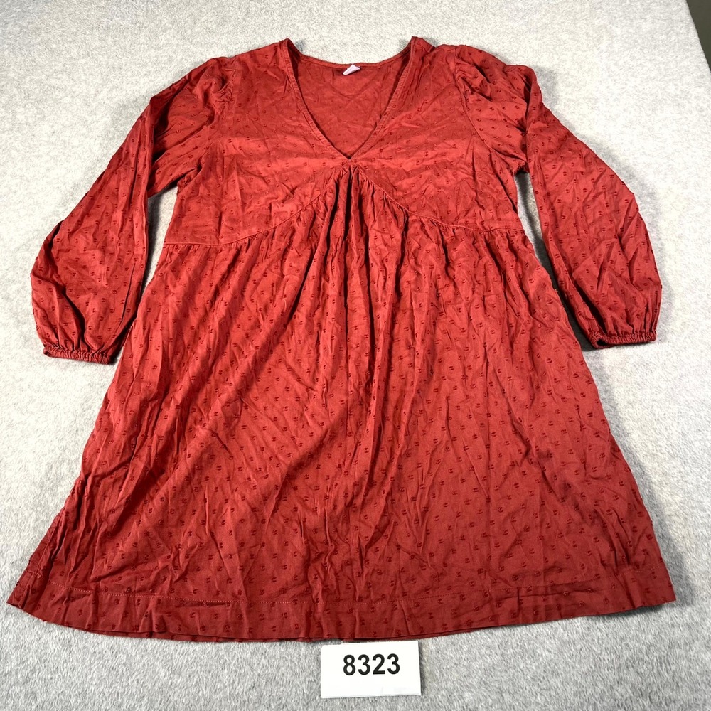 Old Navy A Line Dress Womens Medium Red Cotton V Neck Pleated Casual Outdoor